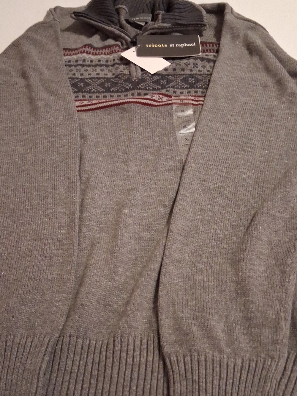 Tricots St Raphael Men's Grey Fair Isle Cardigan Sweater